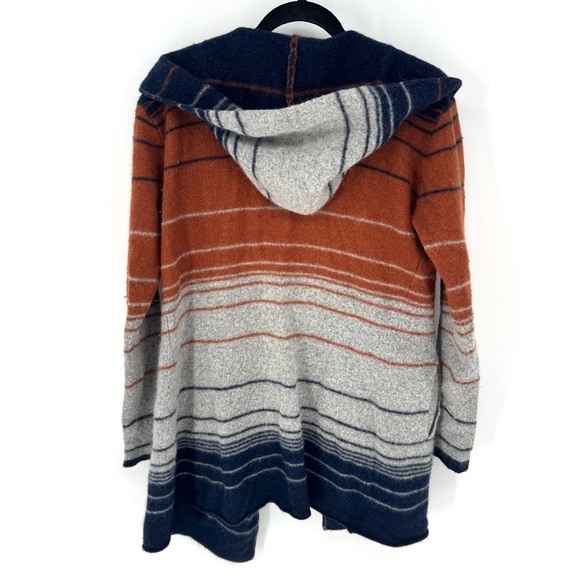 Horny Toad wool angora blend Orange and Blue Striped hoodie Cardigan sweater - Picture 2 of 6